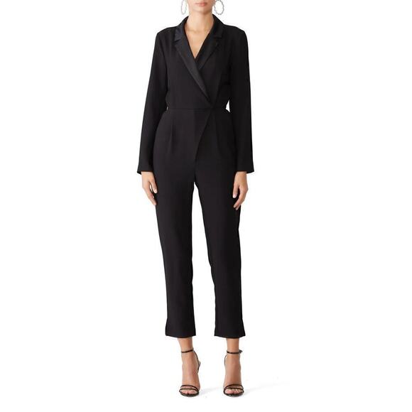 Greylin Reagan Tuxedo Jumpsuit Long Sleeve Satin Notch Collar Black Size XS - Picture 5 of 13